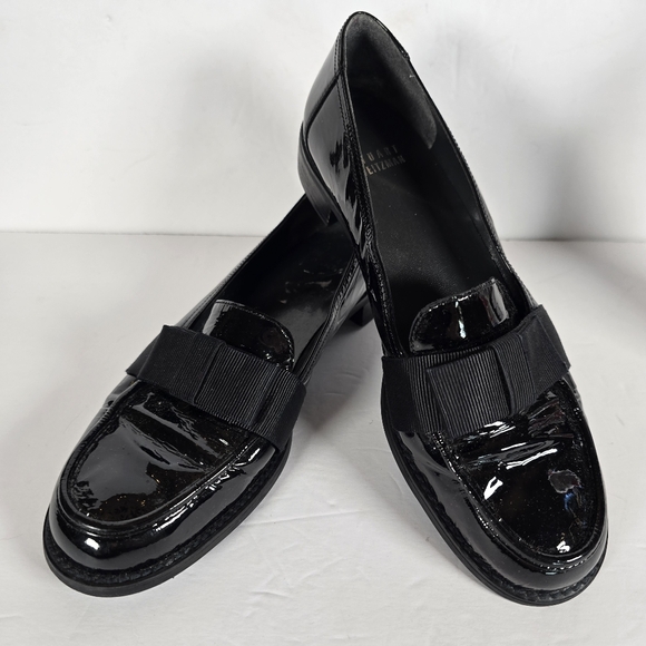 Stuart Weitzman Shoes - Stuart Weitzman Black Payent Leather With Grosgrain Ribbon Detail Loafers Size 8